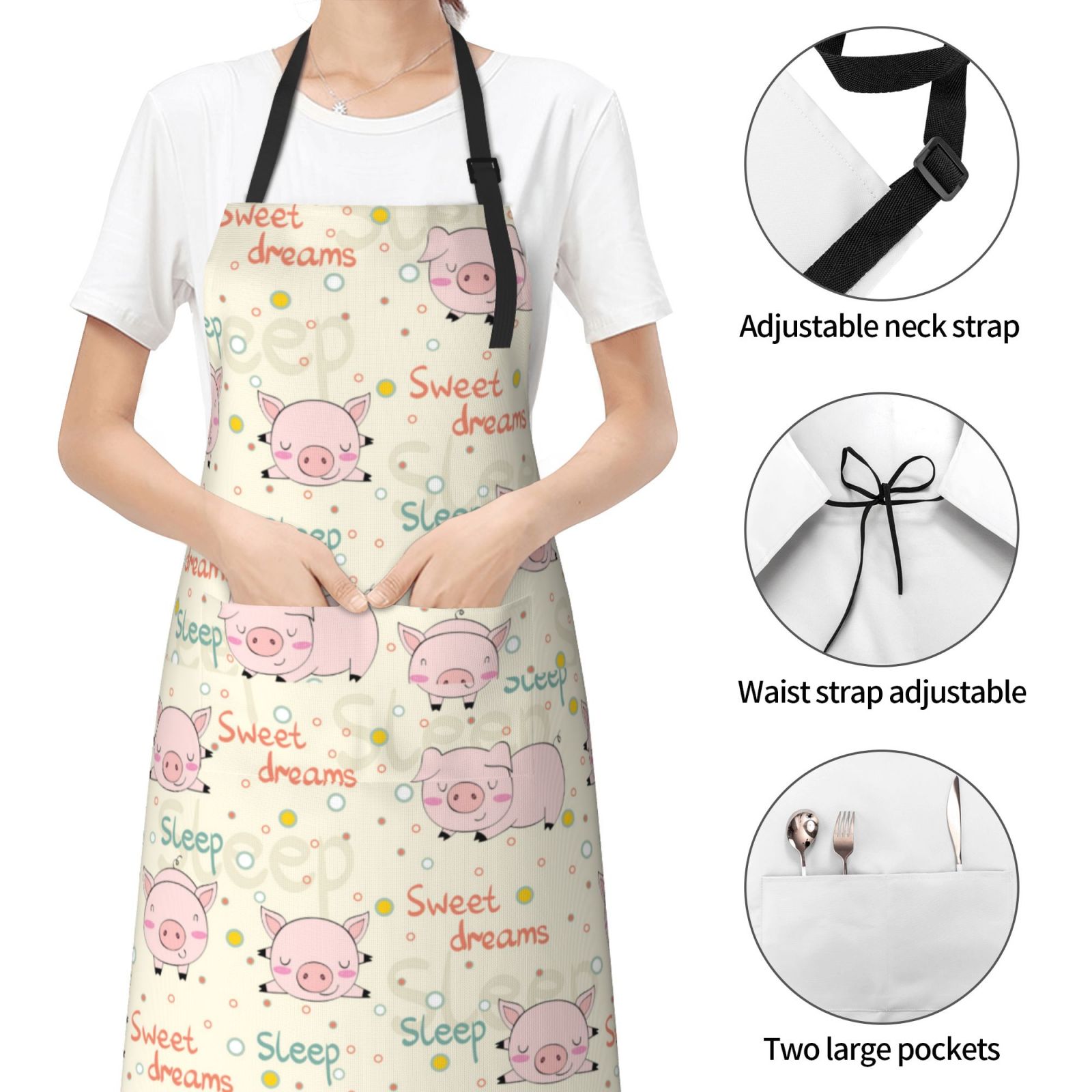 Kdxio Pigs Sleep Apron with Pockets Adjustable Kitchen Aprons for Men Women Waterproof Aprons for Cooking,Drawing,Crafting, Baking Household Cleaning