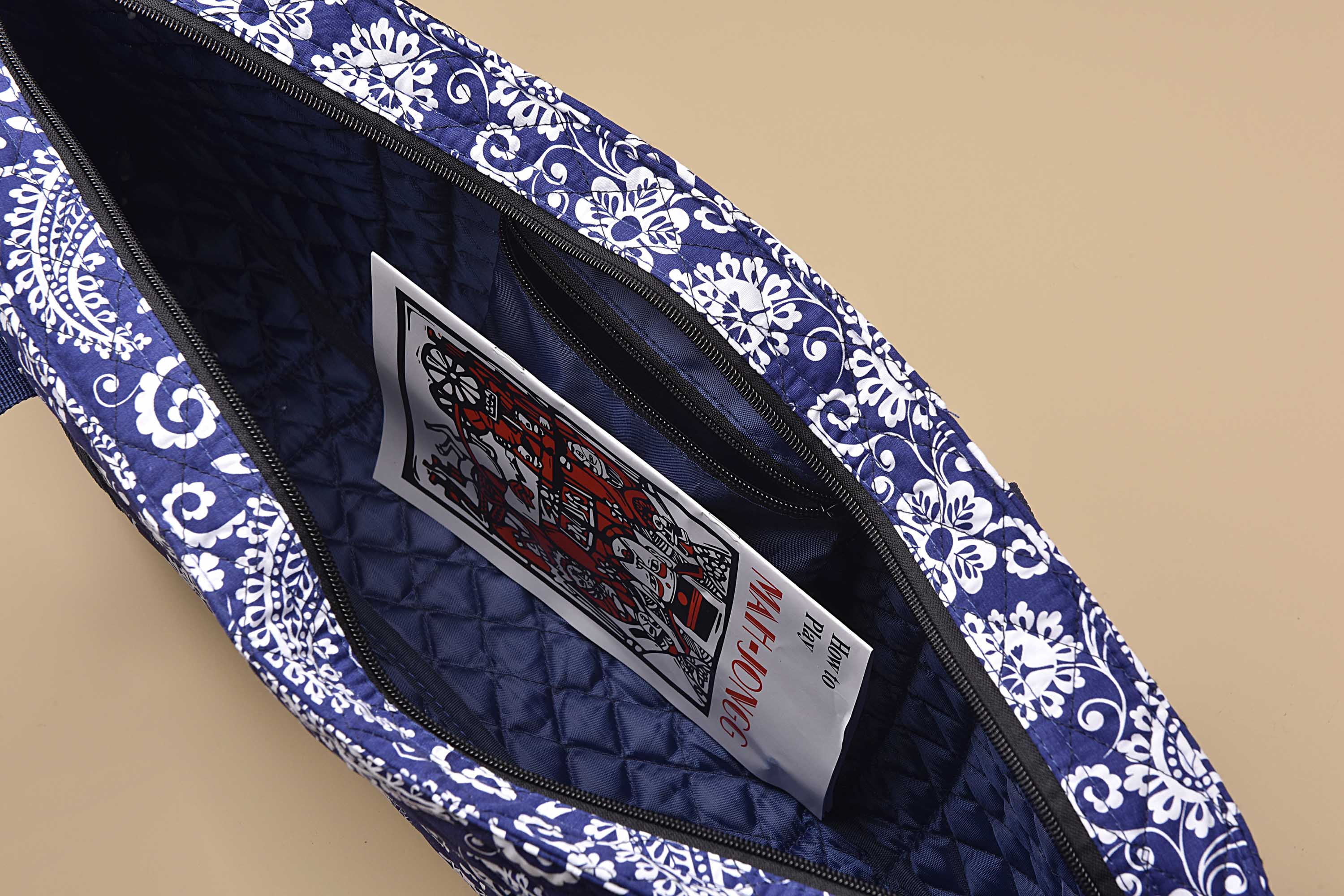 American Mahjong Set, Blue Paisley Carrying Bag,166 Premium White Tiles,4 All-in-One Color Rack/Pushers Complete Mahjong Tiles Set (Ma Jong, Mah-Jongg)