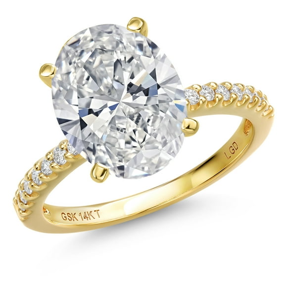 Gem Stone King 4.16 Cttw IGI Certified Lab Grown Diamond in 14K Yellow Gold Engagement Ring for Women | Oval Center Diamond 4.00 Ct | E-F Color | VS1-VS2 Clarity | Size 7