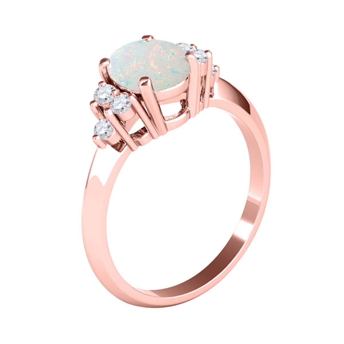 AoneJewelry Opal Gemstone Engagement Rings for Women |10K Rose gold 1.53 carat Gray Color Round Cut Prong Setting Genuine Diamond
