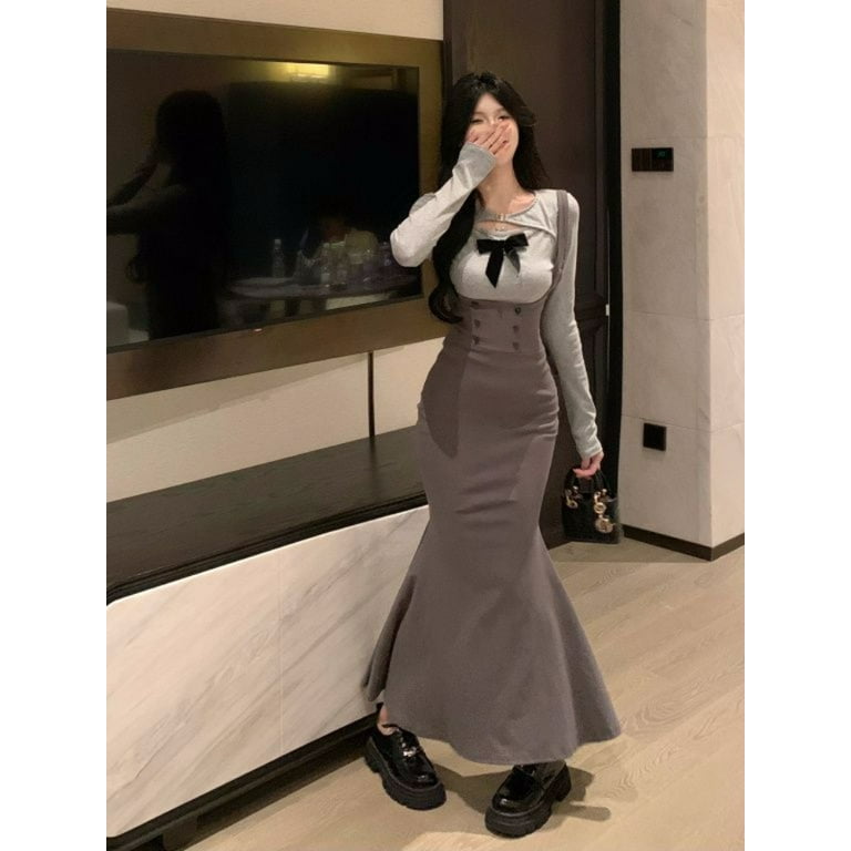 Korean Fashion Knitted Dress 2 Piece Sets Women Casual Sweet Bow Sexy Blouse Bodycon Elegant Evening Party Dress Spring Walmart
