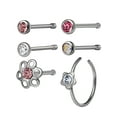 thumbnail image 3 of Body Jewelry Women's 16G Surgical Steel Crystal Flowers Nose Studs & Hoop in Pink, 6 Pack, 3 of 5