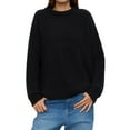 thumbnail image 2 of Women'S Crew Neck Sweater Long Sleeve Lantern Sleeve Hollow Knit Loose Casual Sweater Black L, 2 of 9