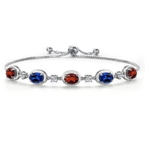 Gem Stone King 925 Sterling Silver Red Garnet and Blue Created Sapphire Bracelet for Women | 4.61 Cttw | Gemstone January Birthstone | Oval 7X5MM | Fully Adjustable 9 inch