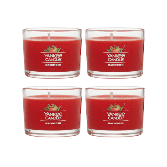 Yankee Candle Macintosh Signature Votive Mini Candle Glass Jar, 1.3 oz (Pack of 4)
