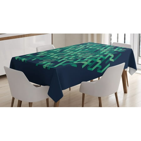 

Modern Decor Tablecloth Geometric Ombra Colored Lines Maze like Circle Round Seem Decorative Image Rectangular Table Cover for Dining Room Kitchen 52 X 70 Inches Green and Blue by Ambesonne