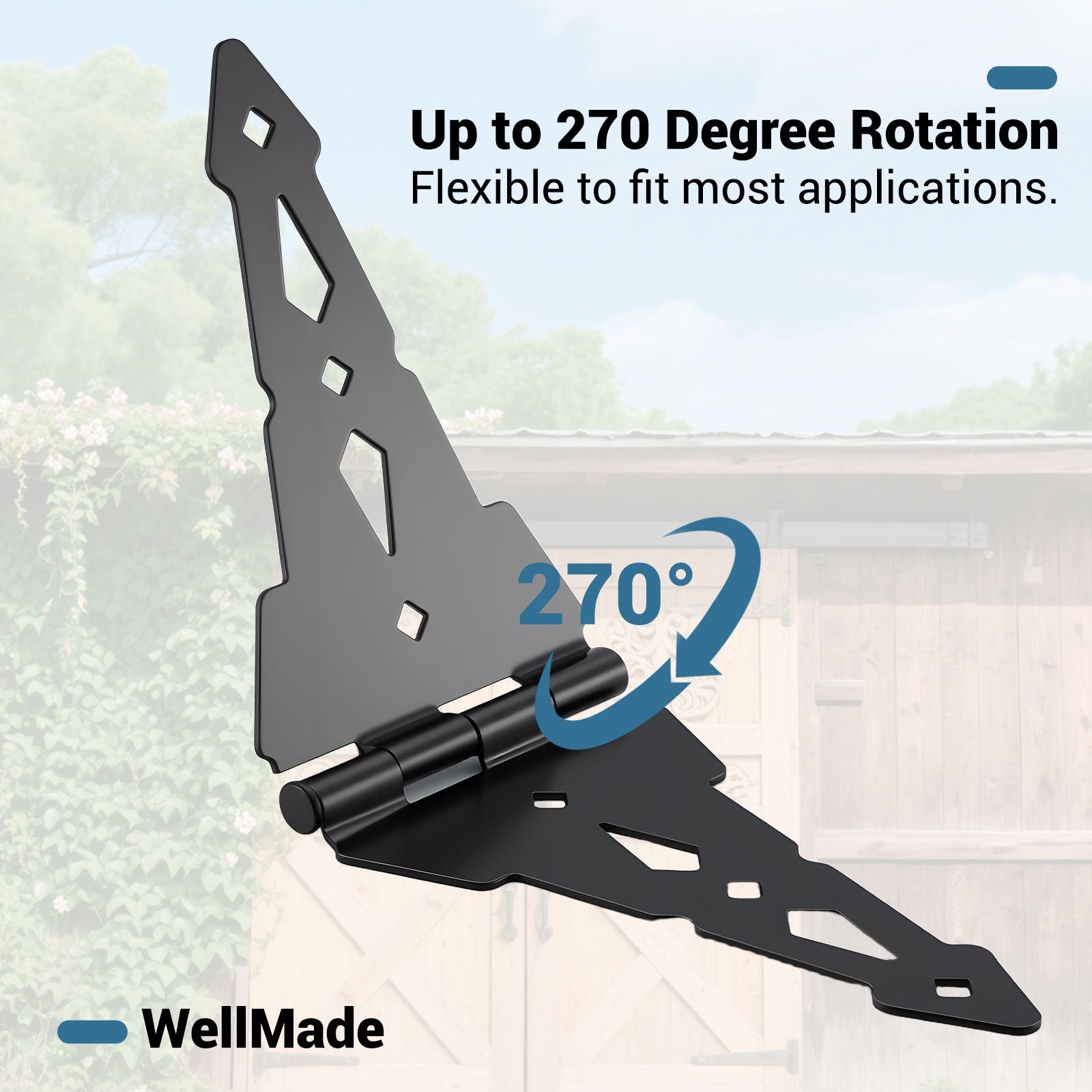 WellMade 8 in. Strap Gate Hinge, Heavy Duty Black Steel Hinge with Screws for Fence, Barn and Garage, 6 pack