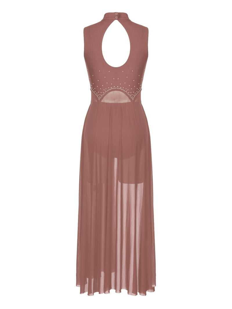 brown dance dress YEAHDOR Womens Modern Contemporary Costume Mesh Sheer Lyrical Dance Rhinestone Dancewear A Light XL Buy Yours Curve Brown