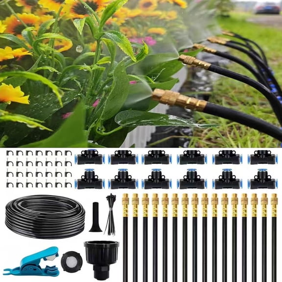50 FT Drip Irrigation Kit with Adjustable Nozzles & Quick Connect, Automatic Watering System for Outdoor, Raised Bed,Potted Plant, Containers & Potted Plants