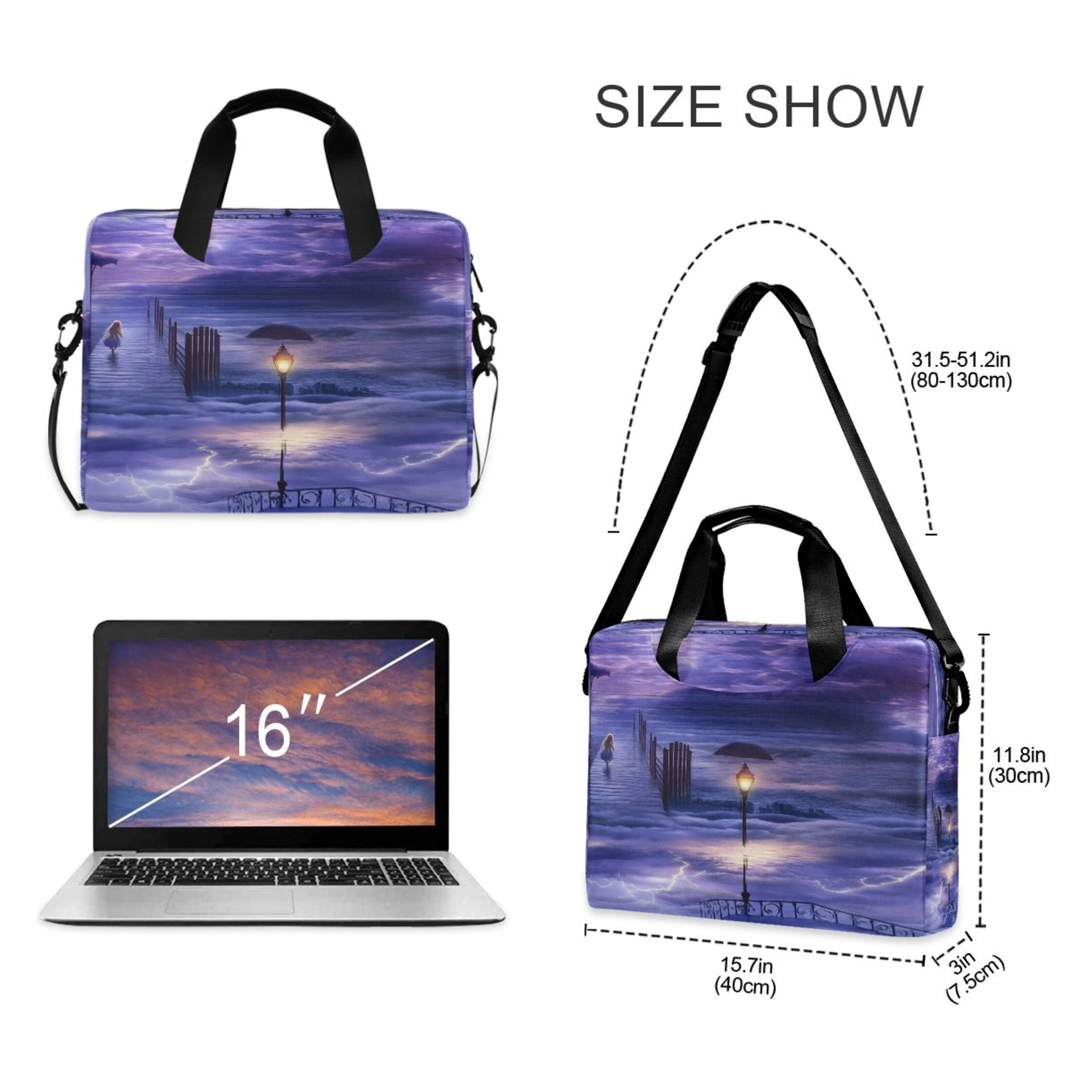 16" Laptop Tote Bag Laptop Sleeve Case Computer Briefcase for Work & Travel Purple Clouds