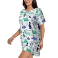 thumbnail image 2 of "Wukai Dinosaur Women's Pajama Set - Short-Sleeve Top and Shorts with Elastic Waistband and Pockets for Loungewear, Yoga, and Casual Wear-Medium, 2 of 8