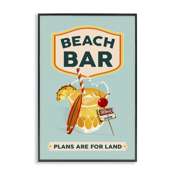 Stupell Industries Beach Bar Cocktail Food & Beverage Painting Black Framed Art Print Wall Art, 12 x 18