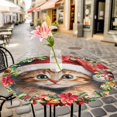 thumbnail image 6 of Christmas Round Tablecloth for 45-54 Inch Tables,Fitted Table Cover with Elastic Edge,Checkered Cat Red Poinsettia Pine Needle Berry Waterproof Outdoor Table Cloth Protector for Patio Garden Dinner, 6 of 9