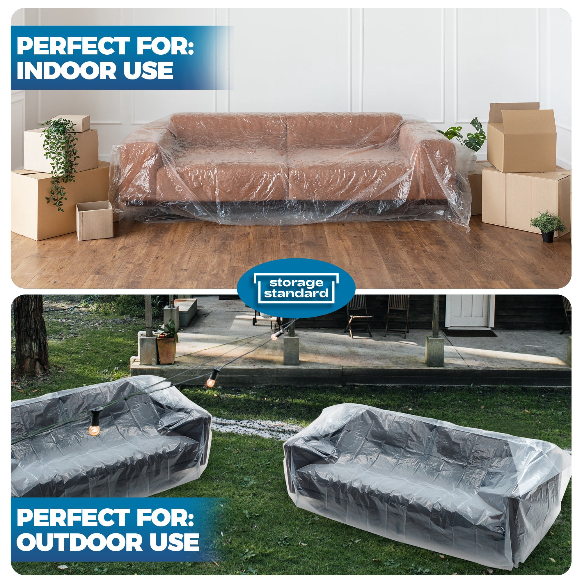Storage Standard 2-Pack Loveseat Furniture Covers Waterproof Clear Plastic for Moving Storage Renovation, Heavy Duty Dustproof Protective Sofa Covers, Fits Loveseat Size up to 68 x 42 x 62 Inches