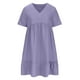 thumbnail image 4 of ICHUANYI Clearance Womens Spring And Summer V-Neck Loose Solid Pleated Casual High Waist Lace Dress(Purple, S) ICHUANYI WER2023080701999, 4 of 9