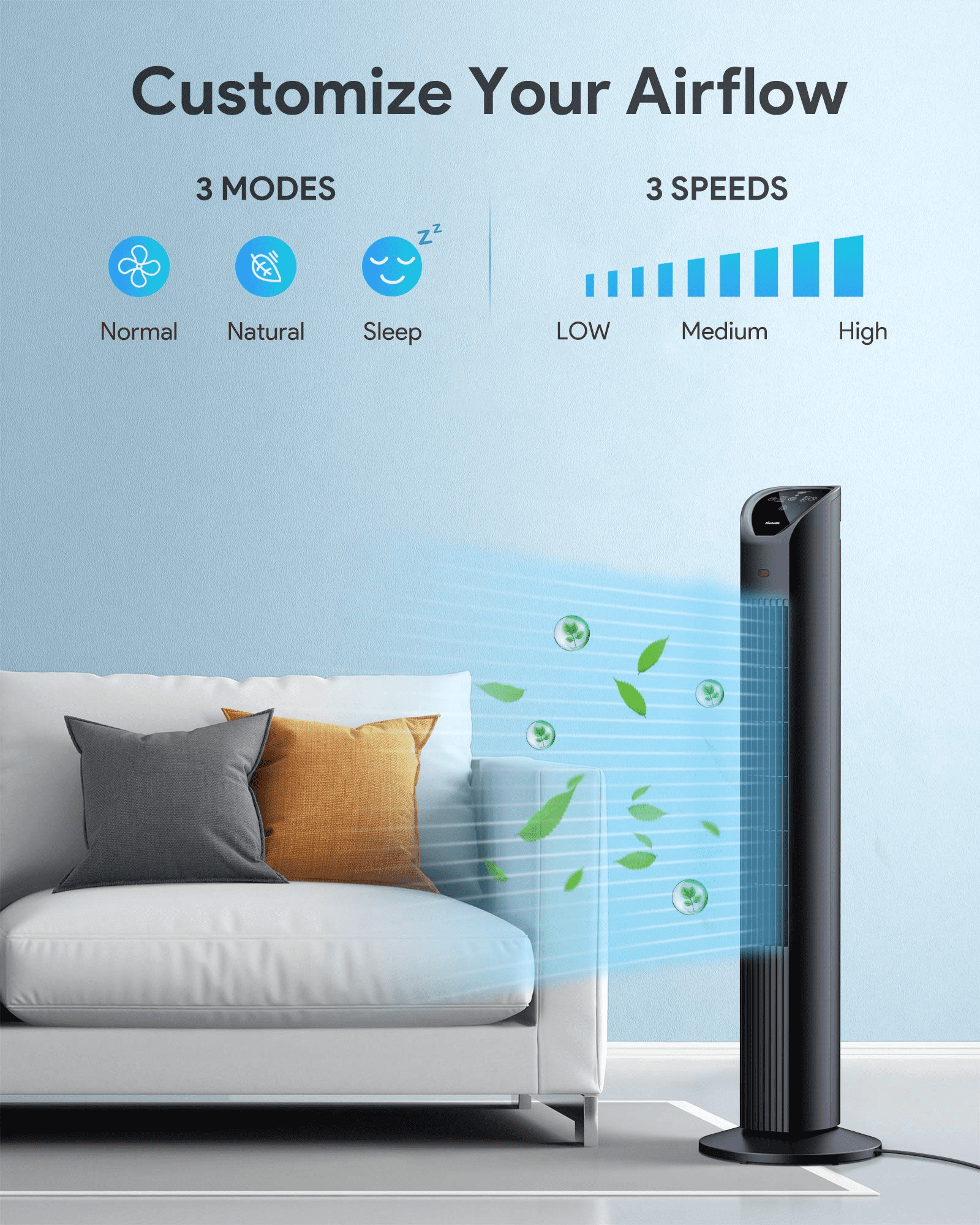 40 in Quiet Cooling Fan Tower Fan Bedroom and Home Office Use TECHVILLA 360/° Oscillating Fan with Remote Control 3 Modes and 3 Speeds Setting with LED Display Electric Standing Fan for Living Room