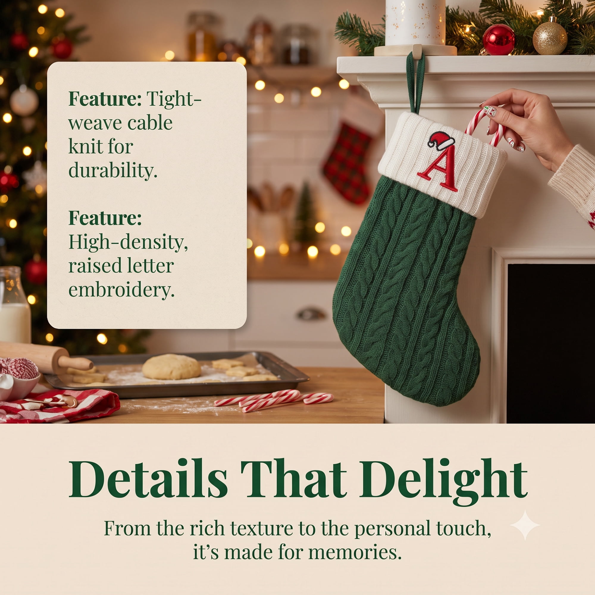 Unique Bargains Christmas Luxury Grand Hearth Accent Stocking Green Letter A 8"