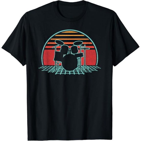 T-SHIRTDrum Kit Retro Vintage Drums Player 80s Style Drummer Gift T-Shirt mens t shirt,black,women,funny,misfits,men,journey
