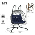 thumbnail image 3 of LEGAHOME 2-Person Wicker Egg Chair, Double Rattan Egg Chair with Stand and Removable Cushion, Outdoor Indoor Swing Hammock Chair Hanging Basket Chair for Patio Balcony Porch, Dark Blue, 3 of 7