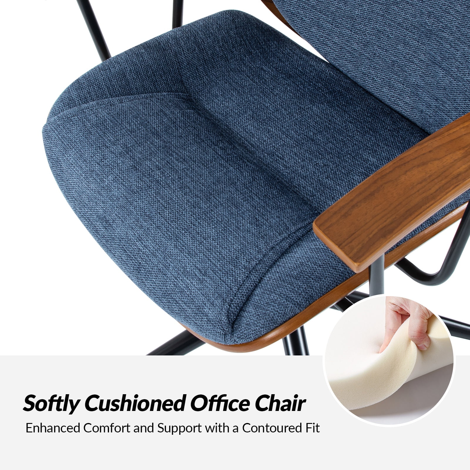 Ergonomic Adjustable Swivel Office Chair with Solid Wood Backrest and Premium Comfort Navy Cushion for Home Workplace