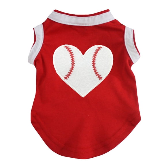Petitebelle Baseball Heart Puppy Dog Shirt (Red, Small)