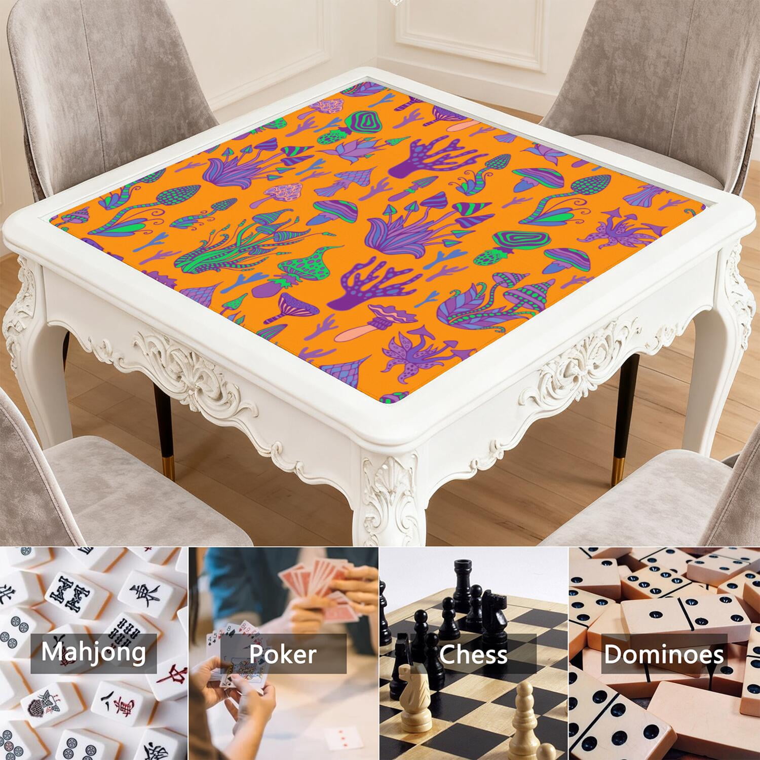 Large Plants Pattern Game Mat 31.5x31.5 Inches Constructed from Premium Rubber with Anti-Slip Grip and Noise Dampening for Cards Tiles Games