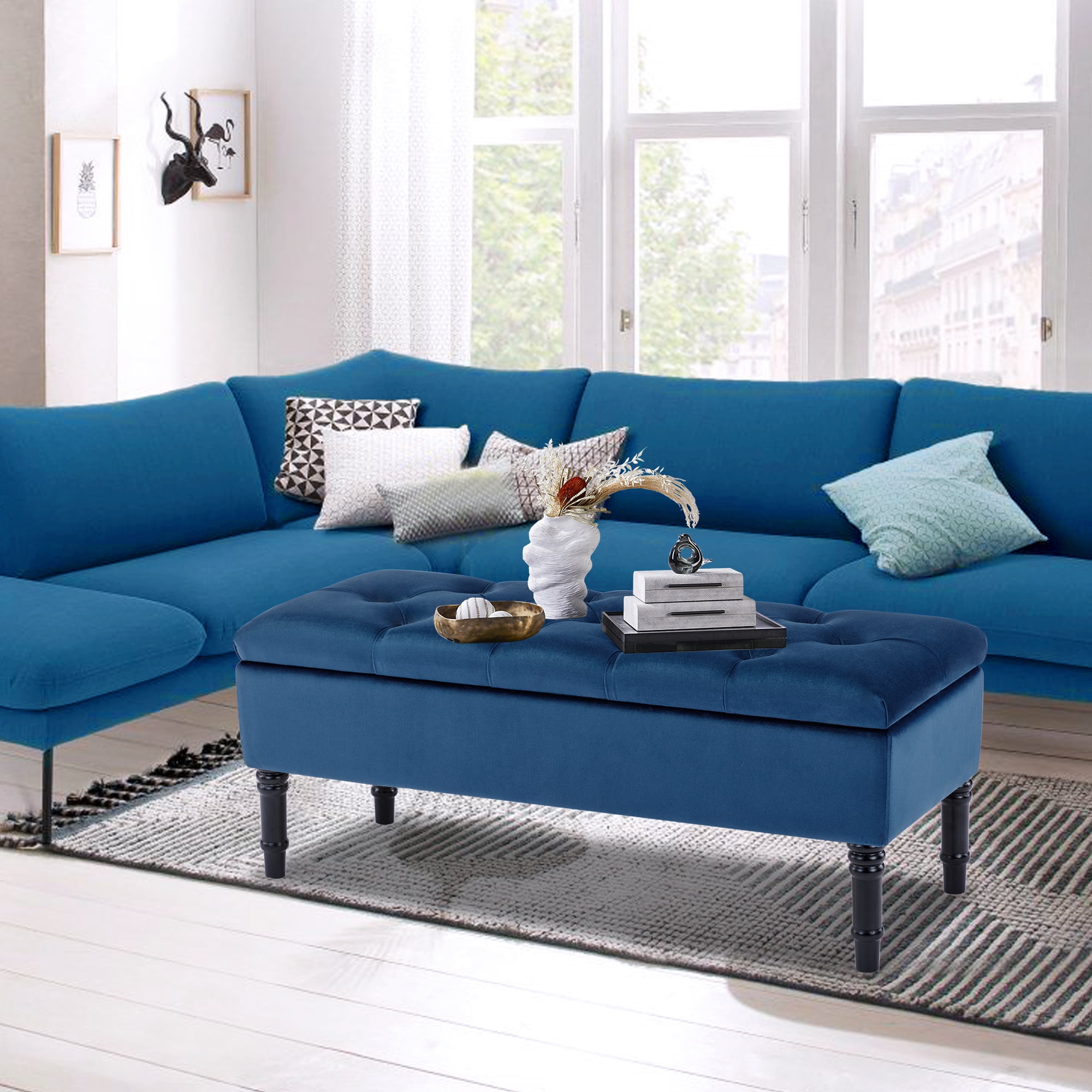 Foredo Traditional Upholstered Storage Ottoman Bench, Button Tufted