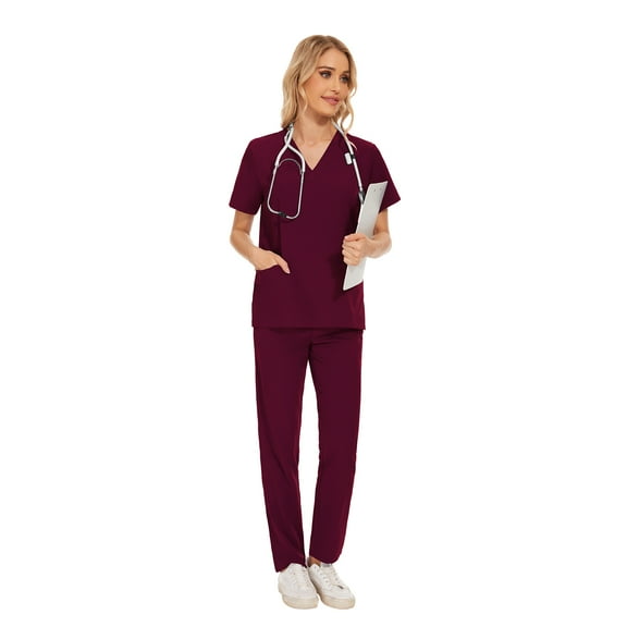 VIAOLI Women's Scrub Set - V-Neck Top & Elastic Waist Jogger Pants for Medical Nursing Uniform  with Multiple Pockets, S-XXL