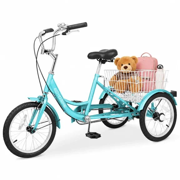Lilypelle 16 inch Tricycle Kids Trikes for Beginner Riders, Single Speed 3 Wheel Bikes for Boys Girls, Low Step Through Three-Wheeled Bicycles with Rear Basket