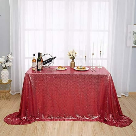 Kirsooku Red Sequin Tablecloth Glitter Sparkly Iridescent Shimmer for Rectangle Table Cloth 60 X 102 Table Covers Decorations for Birthday Party Supplies Event Wedding Table Skirt Decor