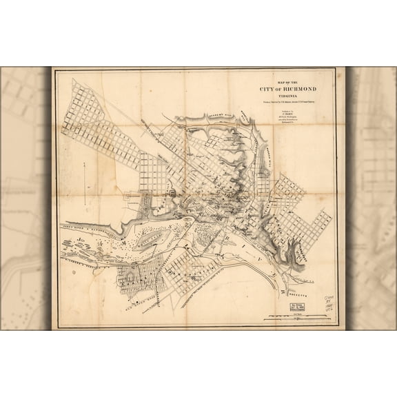24"x36" Gallery Poster, Map of the city of Richmond, Virginia 1864