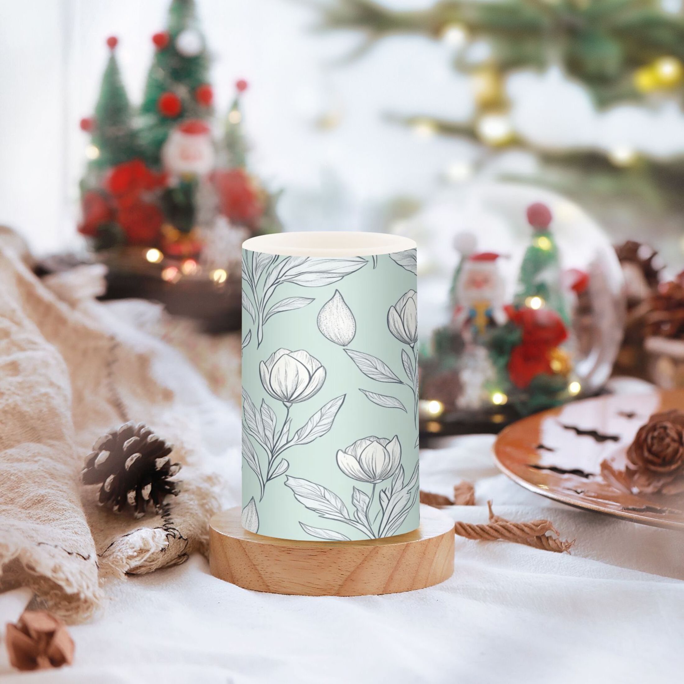 Flameless Candles Lights, Pack of two LED Lights, Dimmable LED Pillar Candles Battery Operated, Flames Remote Control Pattern with Hand-drawn Tulips