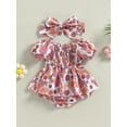 thumbnail image 2 of Coduop Newborn Baby Girl Bodysuit Romper,Short Sleeve Floral Playsuit Jumpsuit,with Headband, 2 of 8