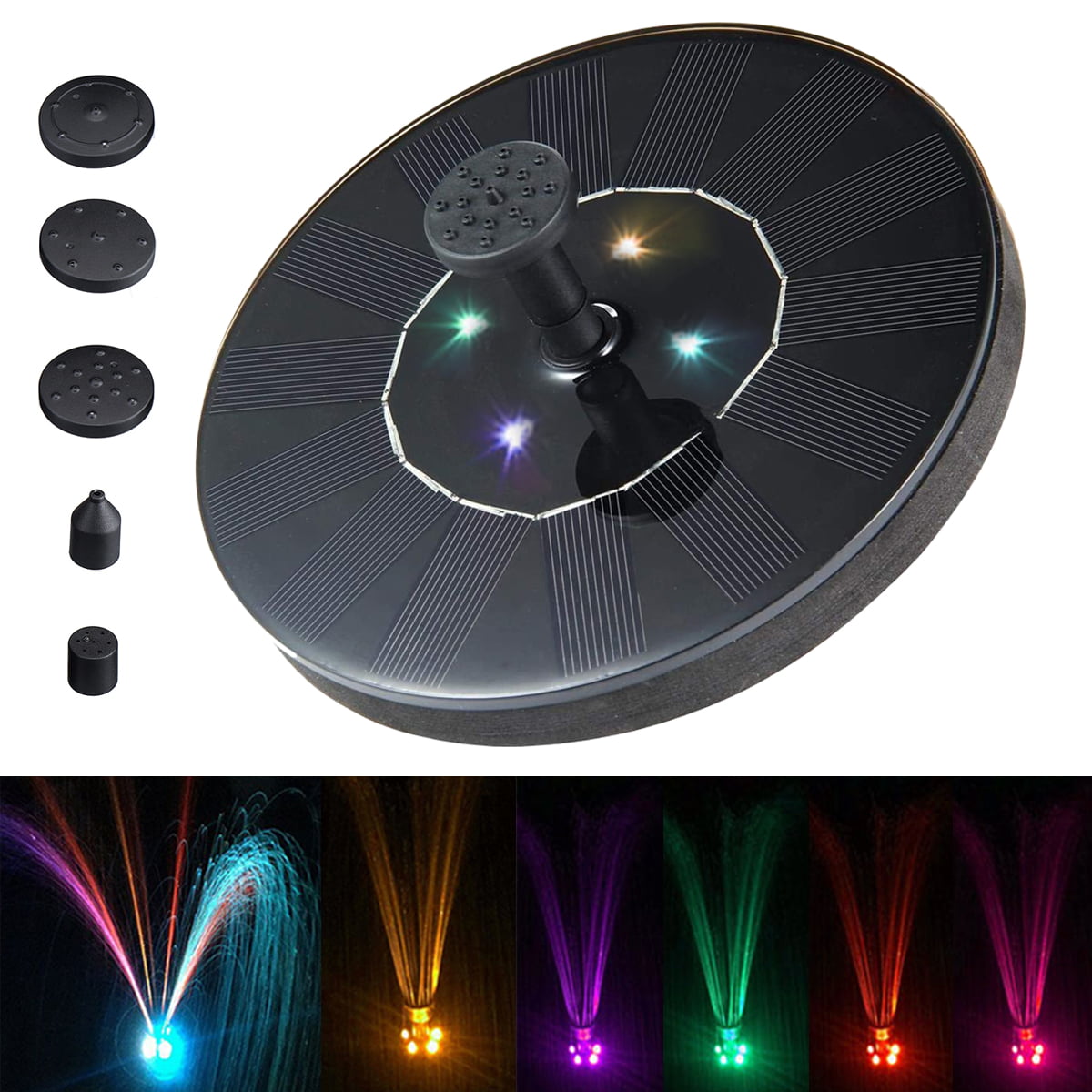 LED Night Light Solar Fountain Water Pump Floating Garden Kit Submersible Outdoo 