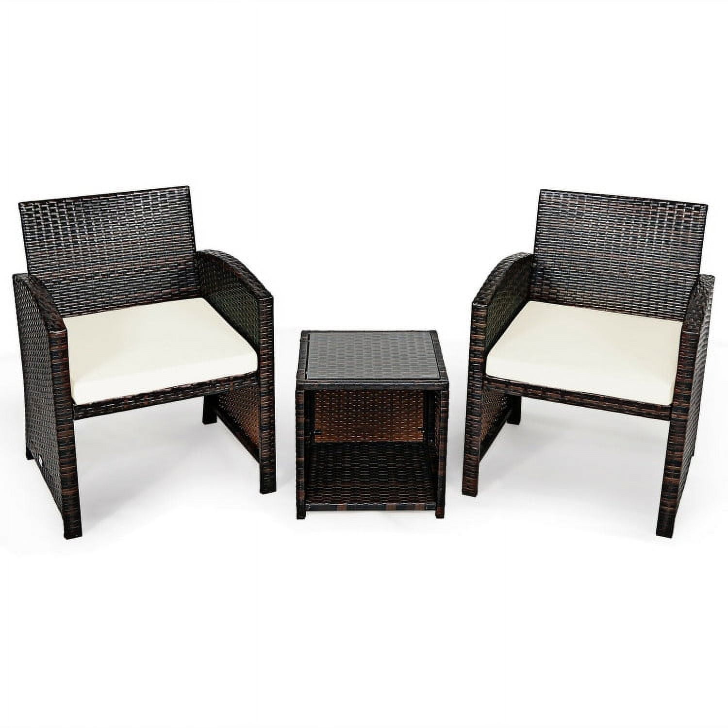 Aimee Lii 3 Pieces Patio Cushioned Wicker Conversation Set, Outdoor Sectional Set with with Glass Coffee Table, White Aimee Lii 3 Pieces Patio Cushioned Wicker Conversation Set, Outdoor Sectional Set with with Glass Coffee Table, White