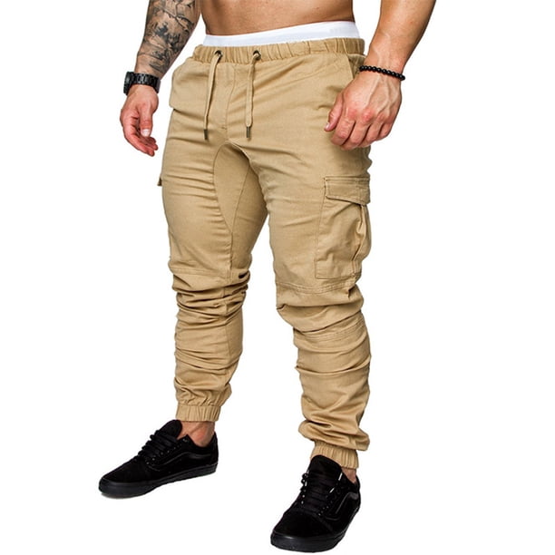 Pantalones cargo para hombre, pantalones de chándal a la moda para hombre, pantalones chinos informales de trabajo con cordón y 6 bolsillos