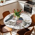 thumbnail image 2 of Bird Tree Branch Leaves Elastic Fitted Round Table Cover Vintage Postmark Waterproof Outdoor Tablecloth for Holiday Party, Picnic, Patio & Dining Fits Tables Up to 36"-44", 2 of 8