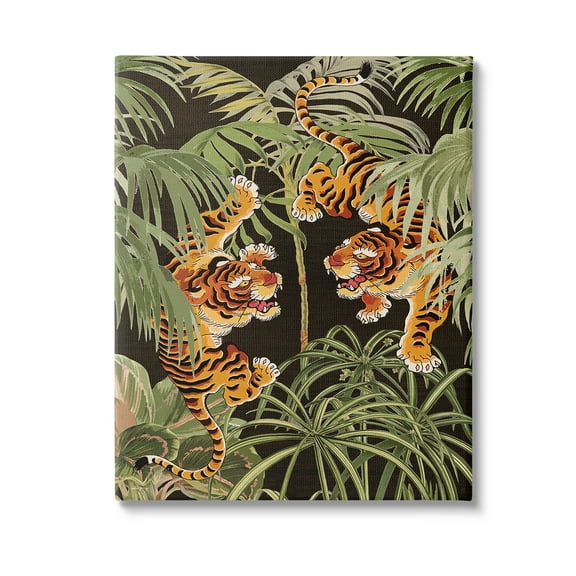 Stupell Industries Fierce Tigers with Plants Animals & Insects Painting Gallery Wrapped Canvas Art Print Wall Art, 16 x 20