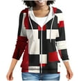 thumbnail image 2 of Zip Up Hoodie Women Lightweight Graphic Plaid Striped Fleece Sweatshirts with Hood Long Sleeve Trendy Drawstring Dressy Casual Loose Jackets Fall Winter Warm Outfits with Pockets, 2 of 7