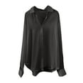 thumbnail image 2 of VALMASS Women's Vintage Shirts Plus Size Long Sleeve Button Down Casual Lapel Blouses (L, Black), 2 of 4