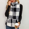 thumbnail image 7 of Cavosen Vest for Women Sleeveless Stand Collar Fleece Vest with Pocket Zipper Hooded Plaid Loose Jacket Windproof Warm Versatile Outerwear, 7 of 7