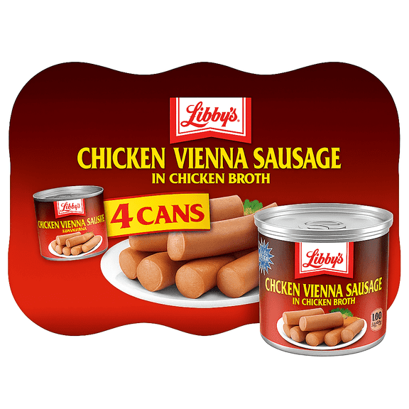 (4 cans) Libby's Chicken Vienna Sausage in Chicken Broth, 10g Protein Per Serving, Canned Sausage, 4.6 oz. Single Pack