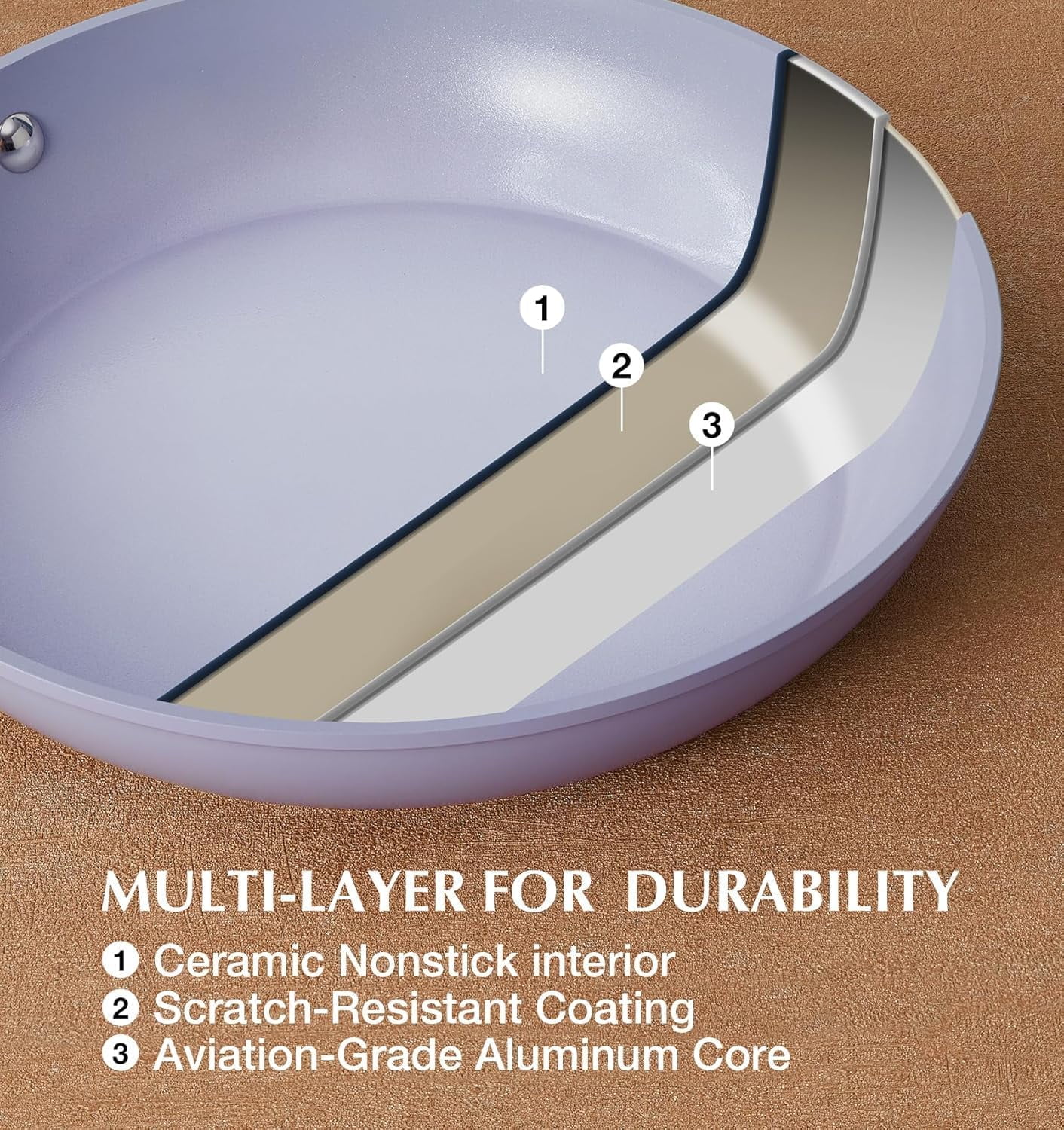 Koch Systeme CS 14 inch Nonstick Frying Pan with Lid, Skillet with Ceramic Coating, Suitable for All Stoves, Gradient Purple