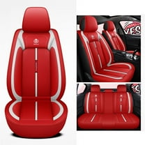 Red PU Leather Car Seat Cover Front Rear Cushions Protector Full Set All Season