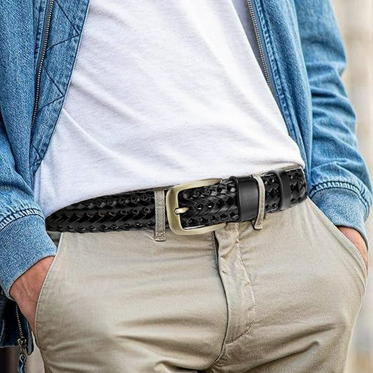 Sendefn Men's Leather Braided Belt, Black photo 6