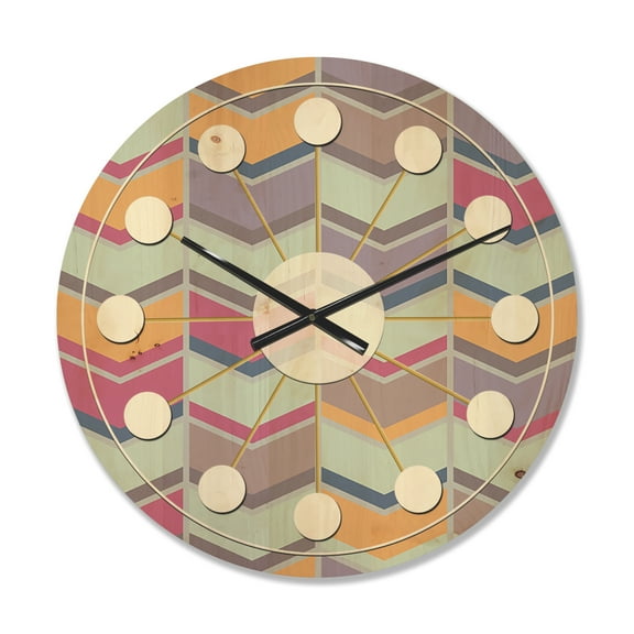 Designart 'Abstract Retro Geometrical Design Pattern X' Mid-Century Modern Wood Wall Clock