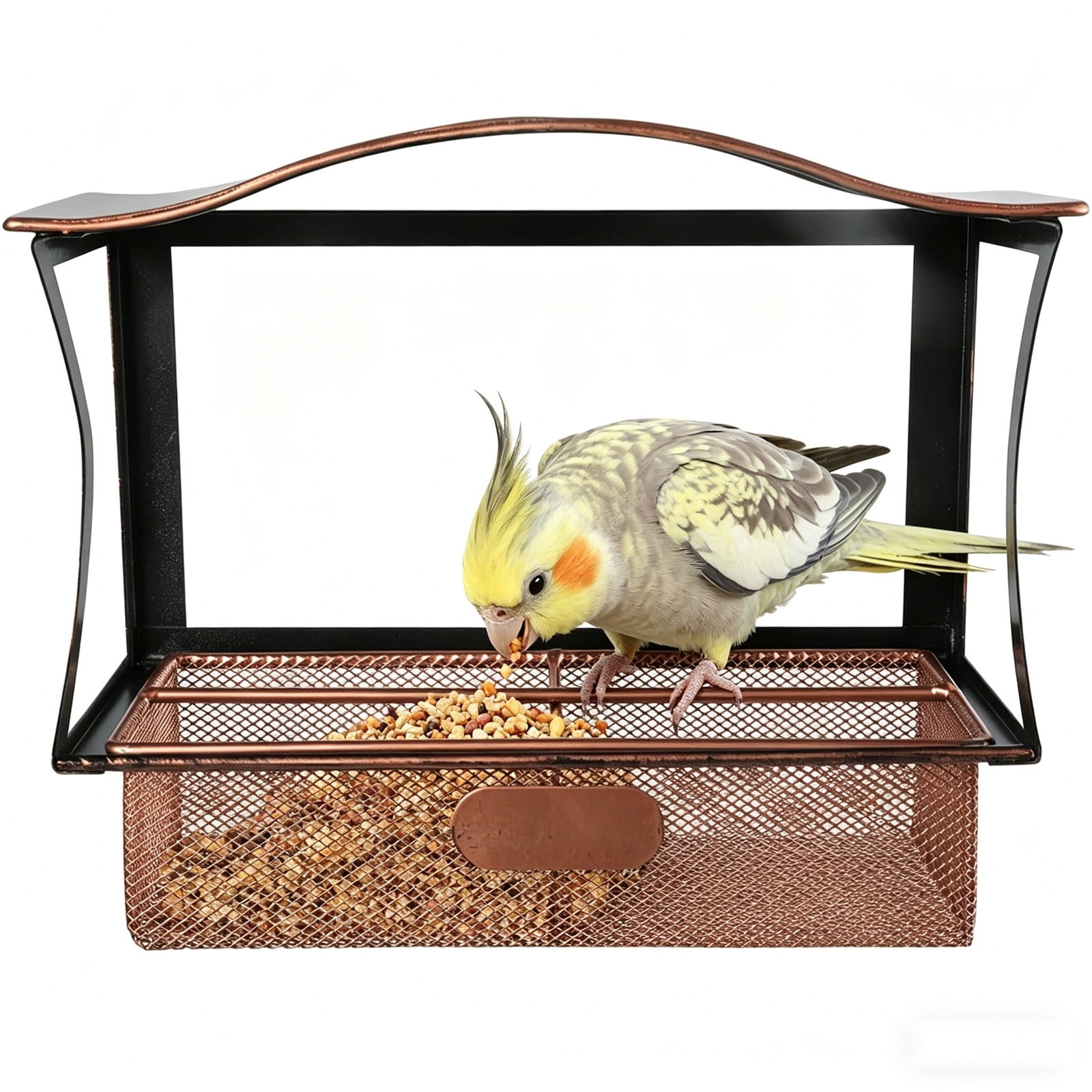 Window Metal Bird Feeder, Suction Cup Outdoor Feeding Tray, Rust Proof Iron Bird House with Ladder for Garden Yard Patio, 8.85x7.00in