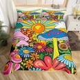 thumbnail image 3 of Kawaii Mushroom Comforter Cover Boho Sun Bed Sets Hippie Groovy Floral Duvet Cover Full 60s 70s Retro Vintage Theme Bedding Set Chic Daisy Flower Bed Cover with Geometric Striped Decor (No Comforter), 3 of 5