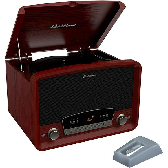 Electrohome Kingston Tourne-Disque Vintage 7-en-1 Stéréo avec Plateau Tournant à 3 Vitesses, Bluetooth, Radio AM/FM, CD, Entrée AUX, RCA/sortie avec 2 Aiguilles de Rechange Bonus (RR75C)