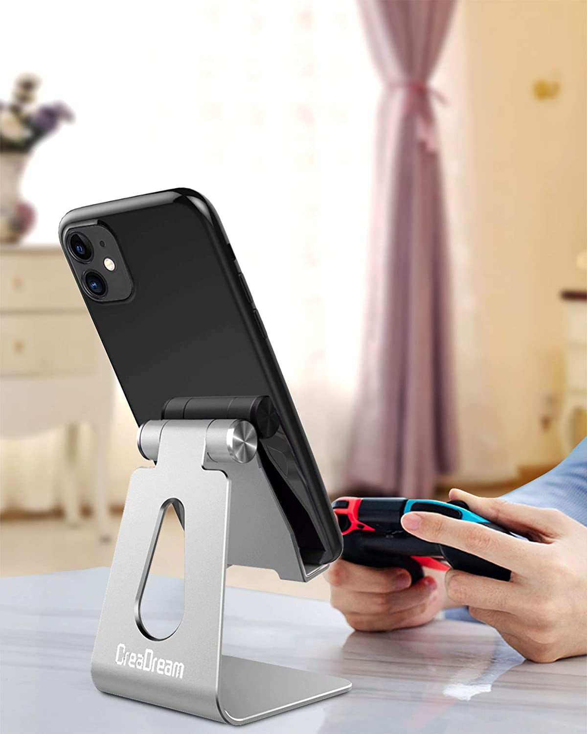 Adjustable Cell Phone Stand, Cradle, Dock, Holder, Aluminum Desktop Stand Compatible with Xs Max Xr 8 7 6 6s Plus SE Charging, Accessories Desk,All Mobile Phones-Silver